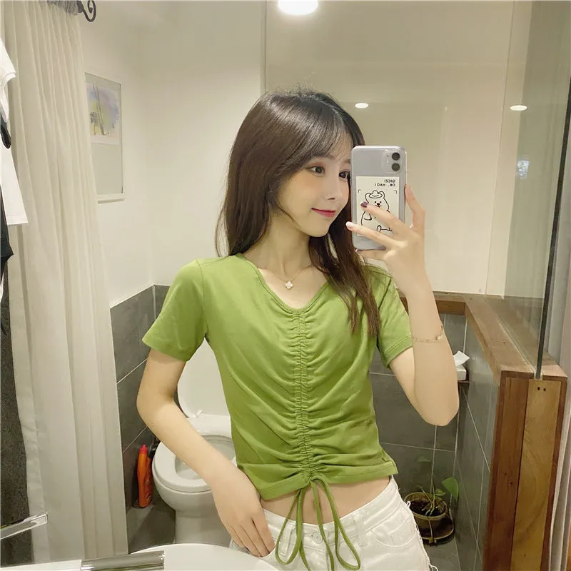 Trendy Popular Short Sleeve T-Shirt Women Summer Korean ins Bare Belly Slim Look Tops T-Shirt