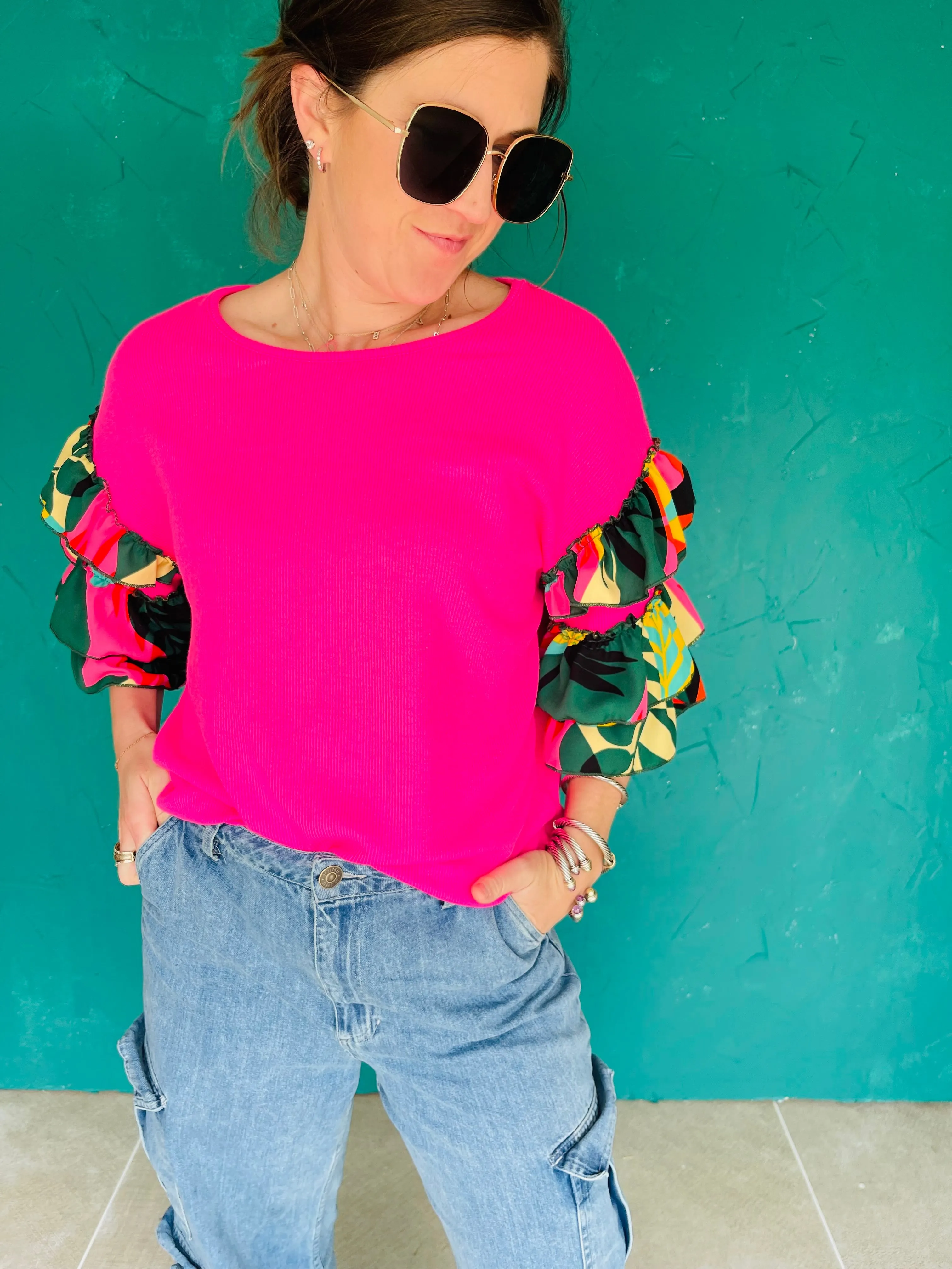 Tropicana Ruffle Sleeve Top