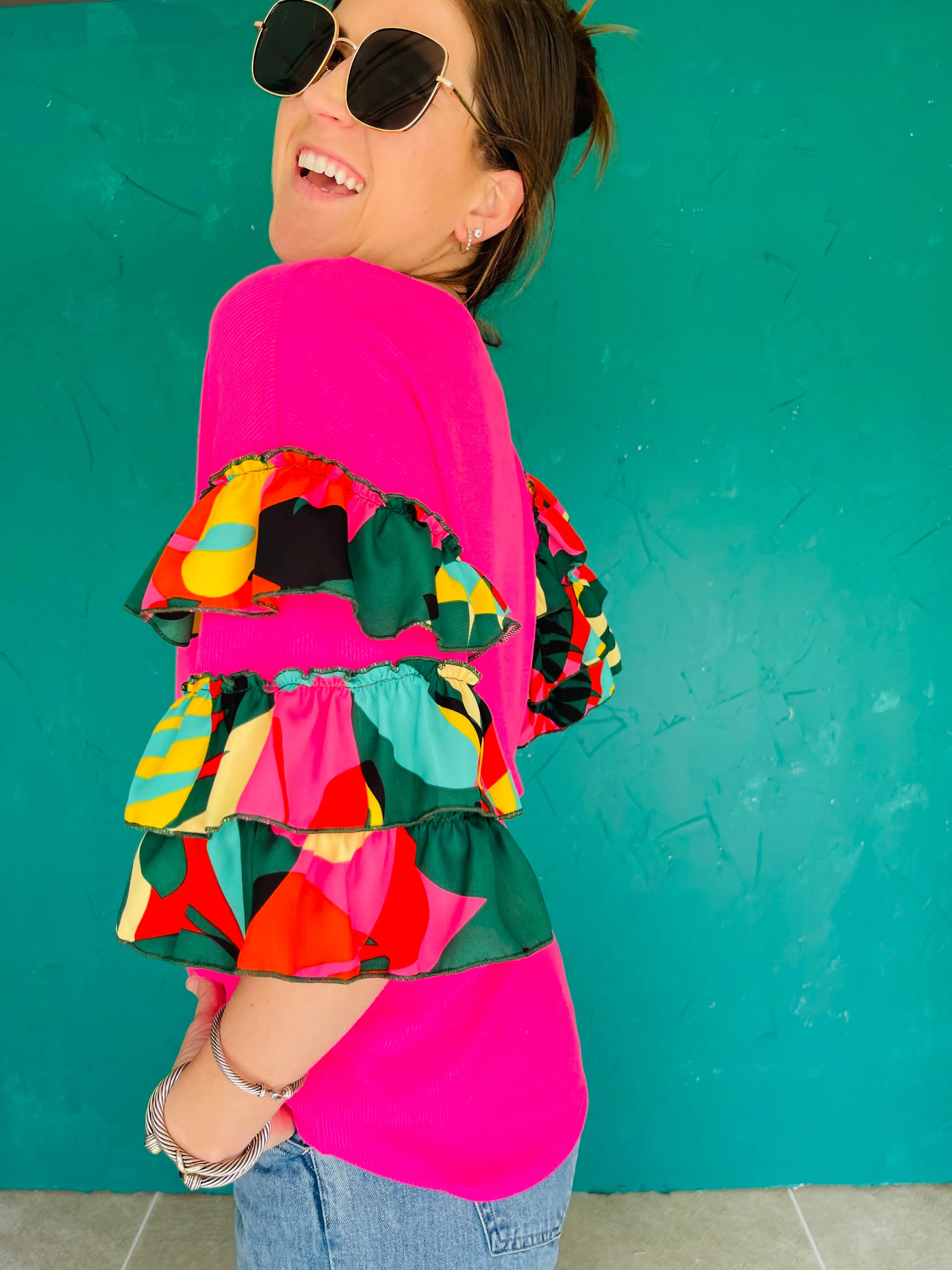 Tropicana Ruffle Sleeve Top