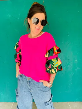 Tropicana Ruffle Sleeve Top