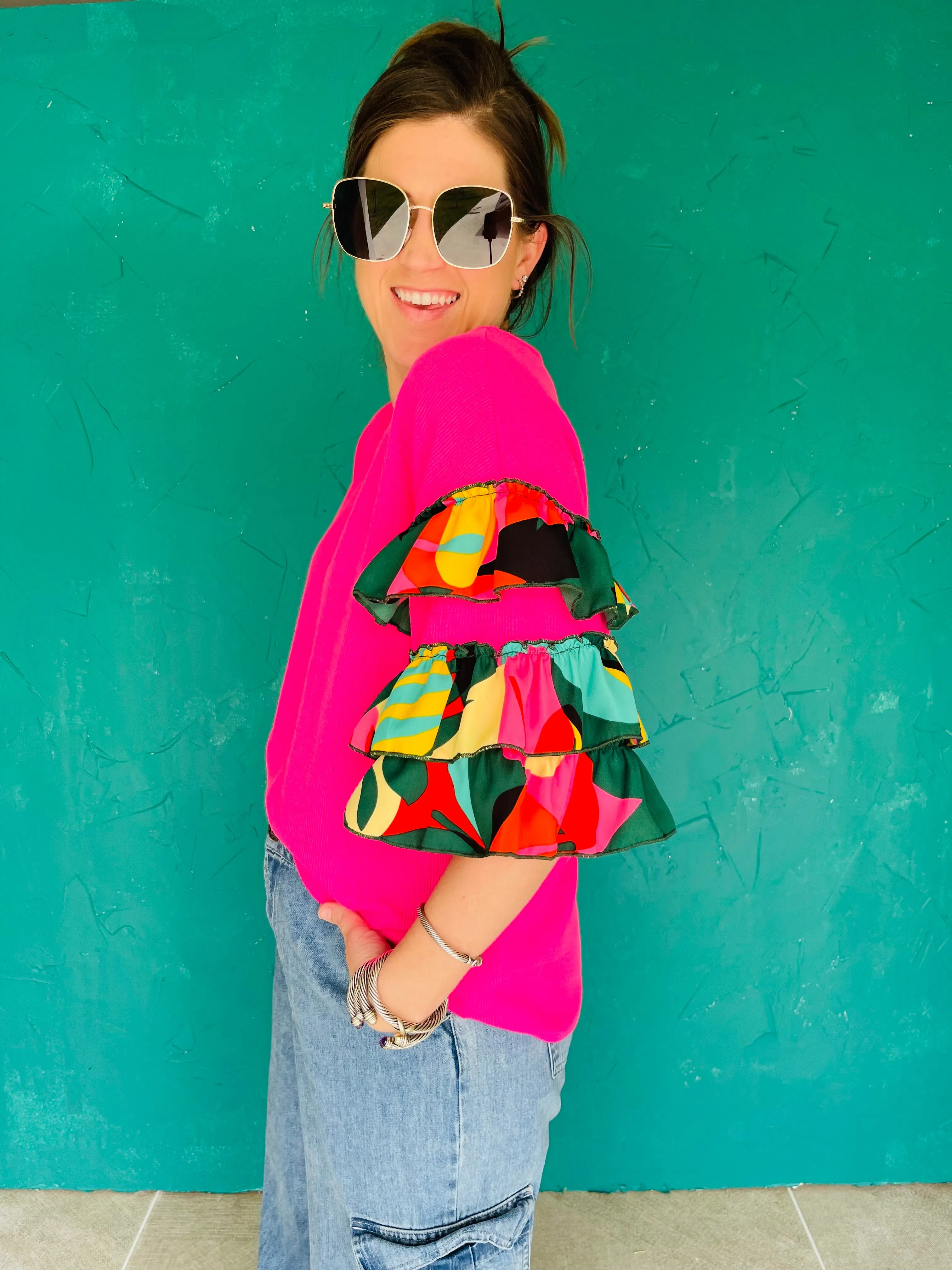 Tropicana Ruffle Sleeve Top