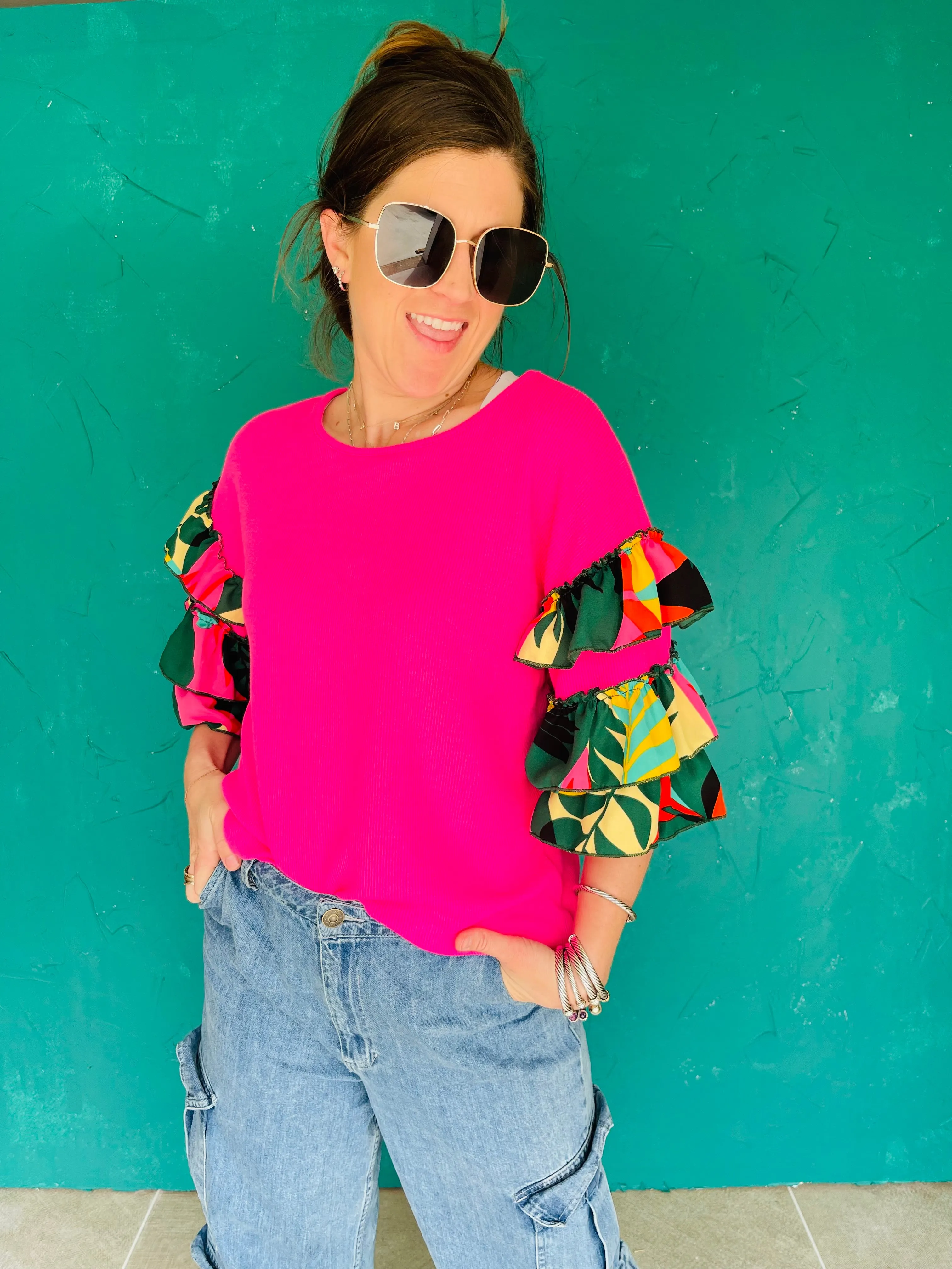 Tropicana Ruffle Sleeve Top