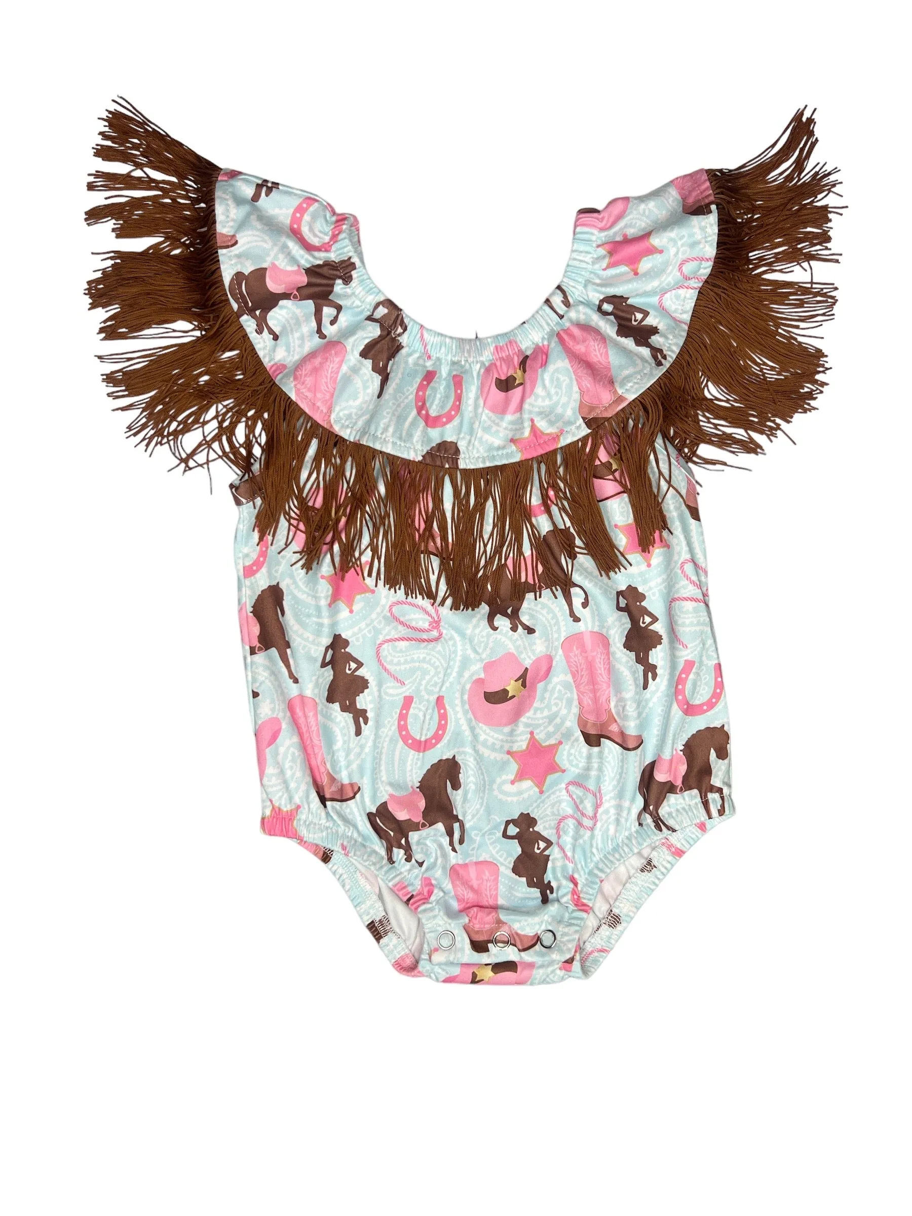 Turq Cowgirl w/t Neck Fringe Onesie Baby (0-18M)