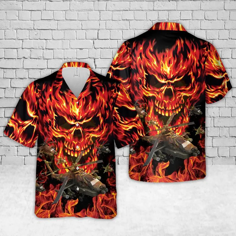 Us Army Boeing AH-64 Apache skull Hawaiian Shirt