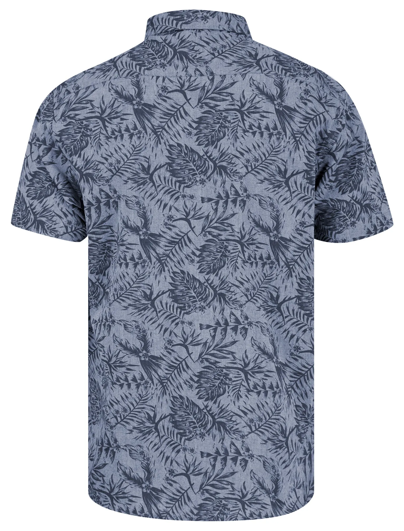 Varadero Tropical Print Short Sleeve Shirt in Mid Blue Chambray - Tokyo Laundry
