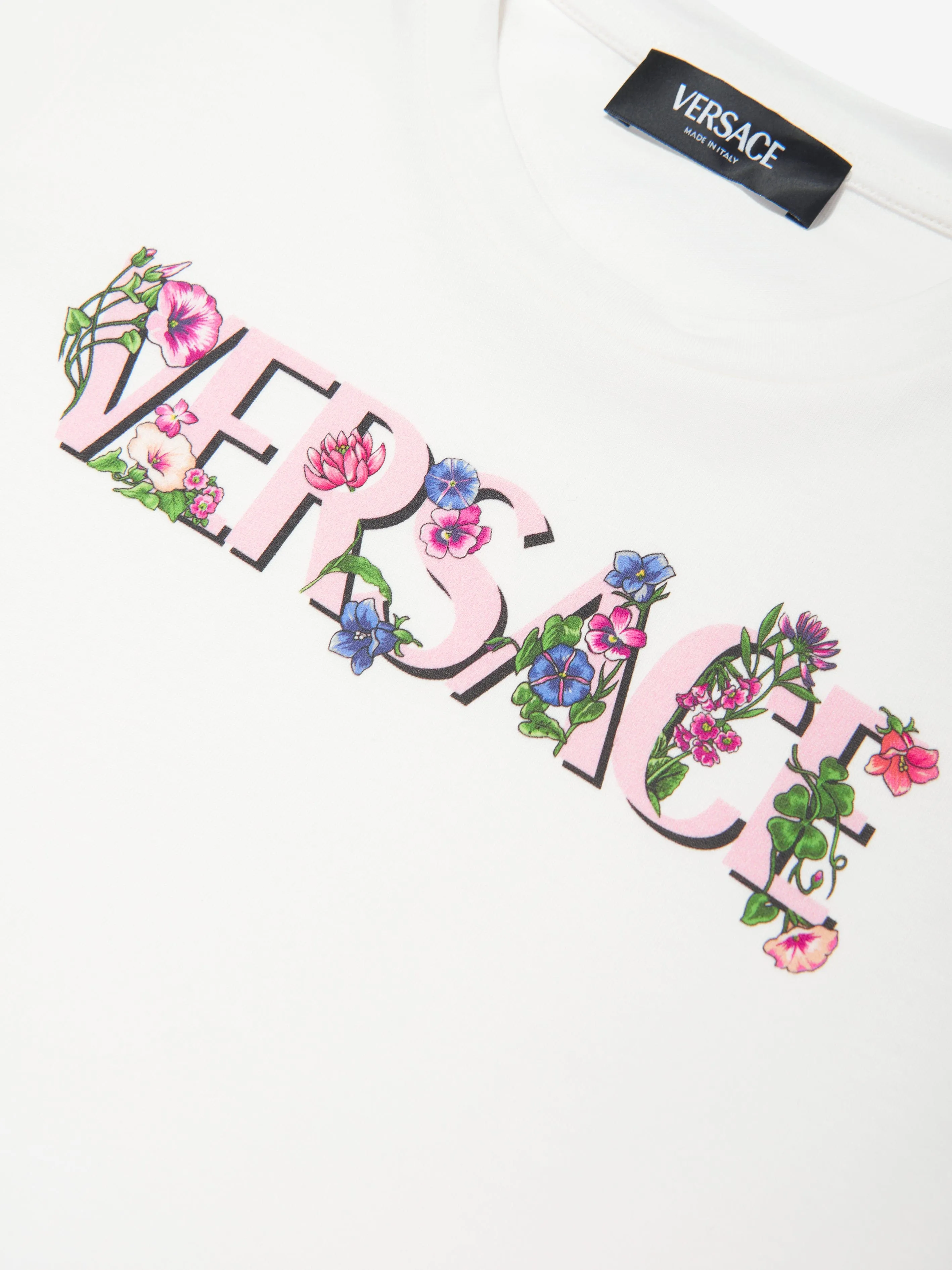 Versace Girls Floral Logo T-Shirt in White