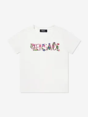Versace Girls Floral Logo T-Shirt in White