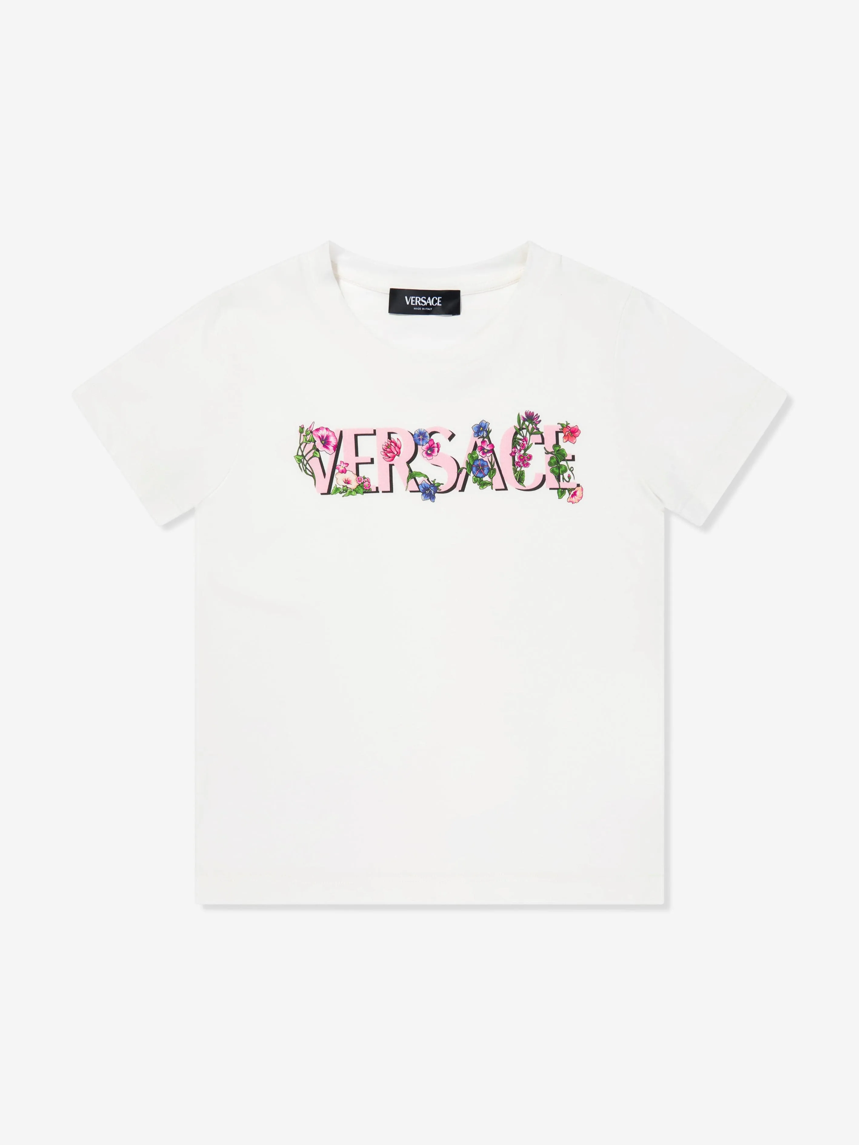 Versace Girls Floral Logo T-Shirt in White