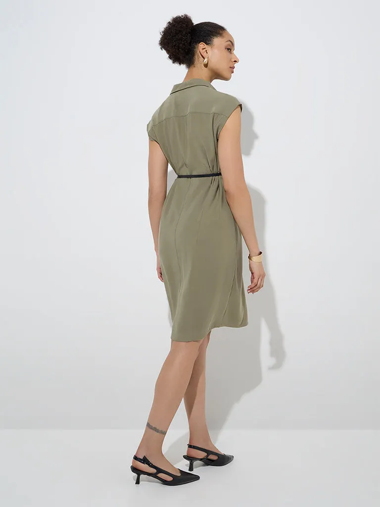 Wardrobe Olive Shirt Dress with Belt