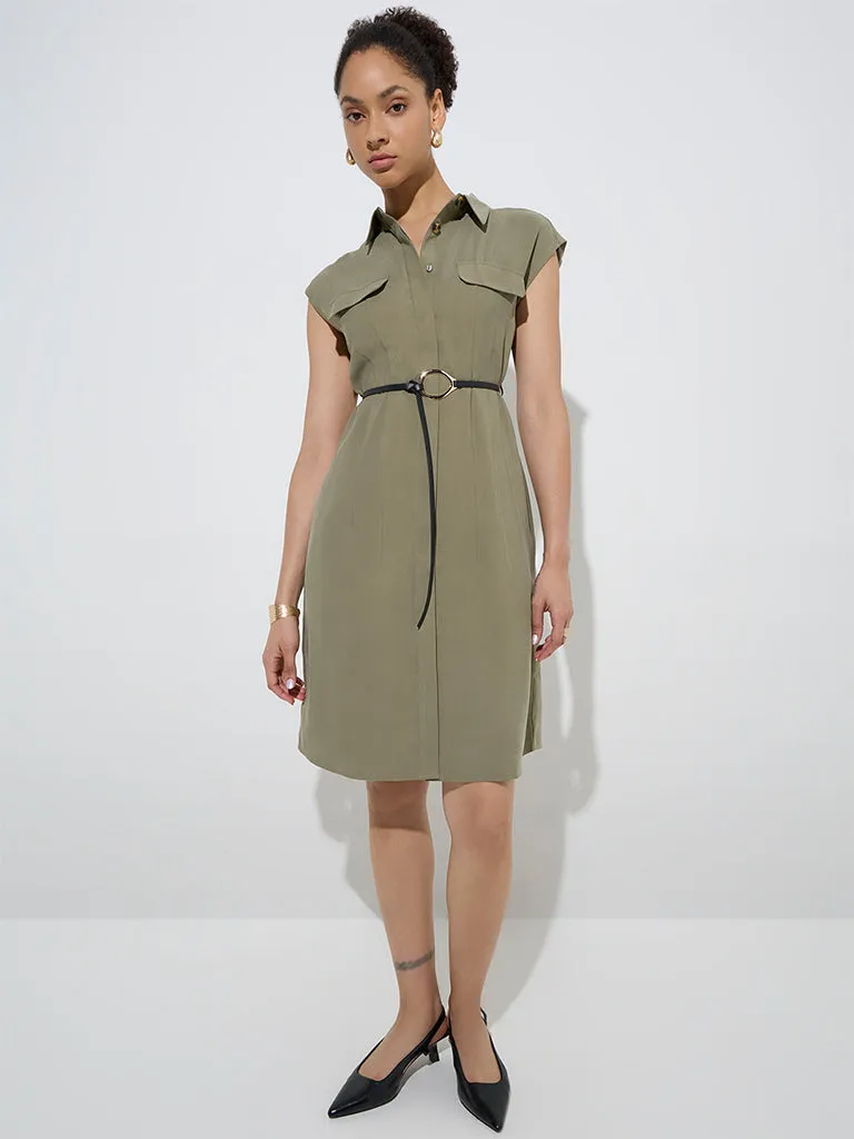 Wardrobe Olive Shirt Dress with Belt