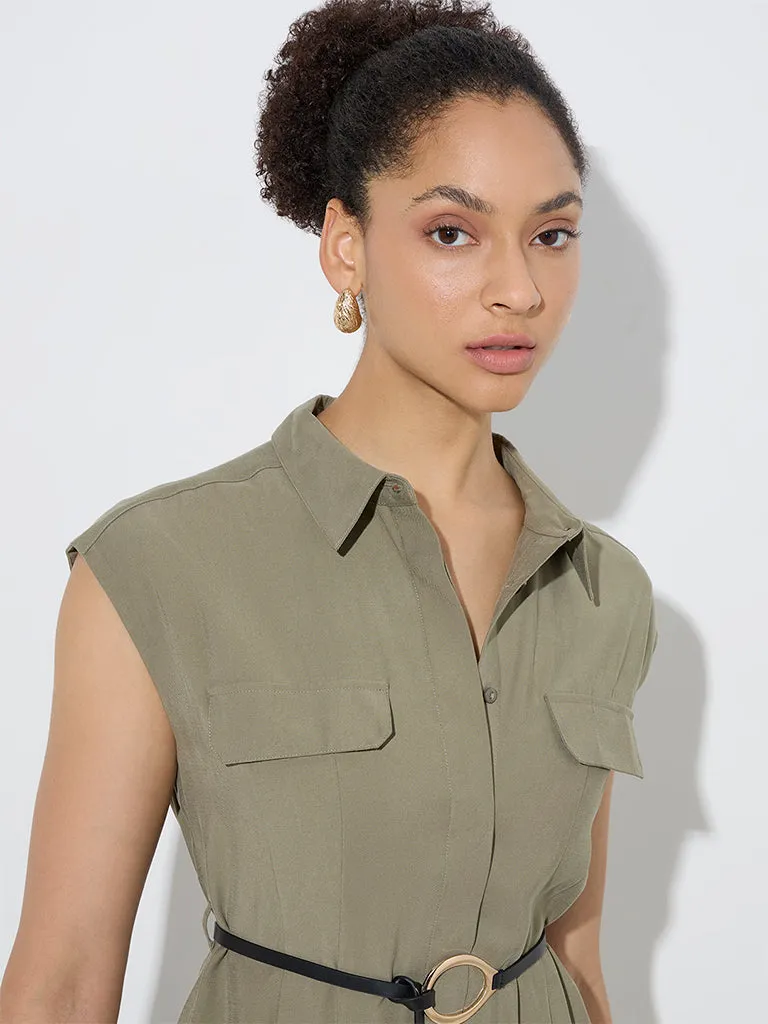 Wardrobe Olive Shirt Dress with Belt