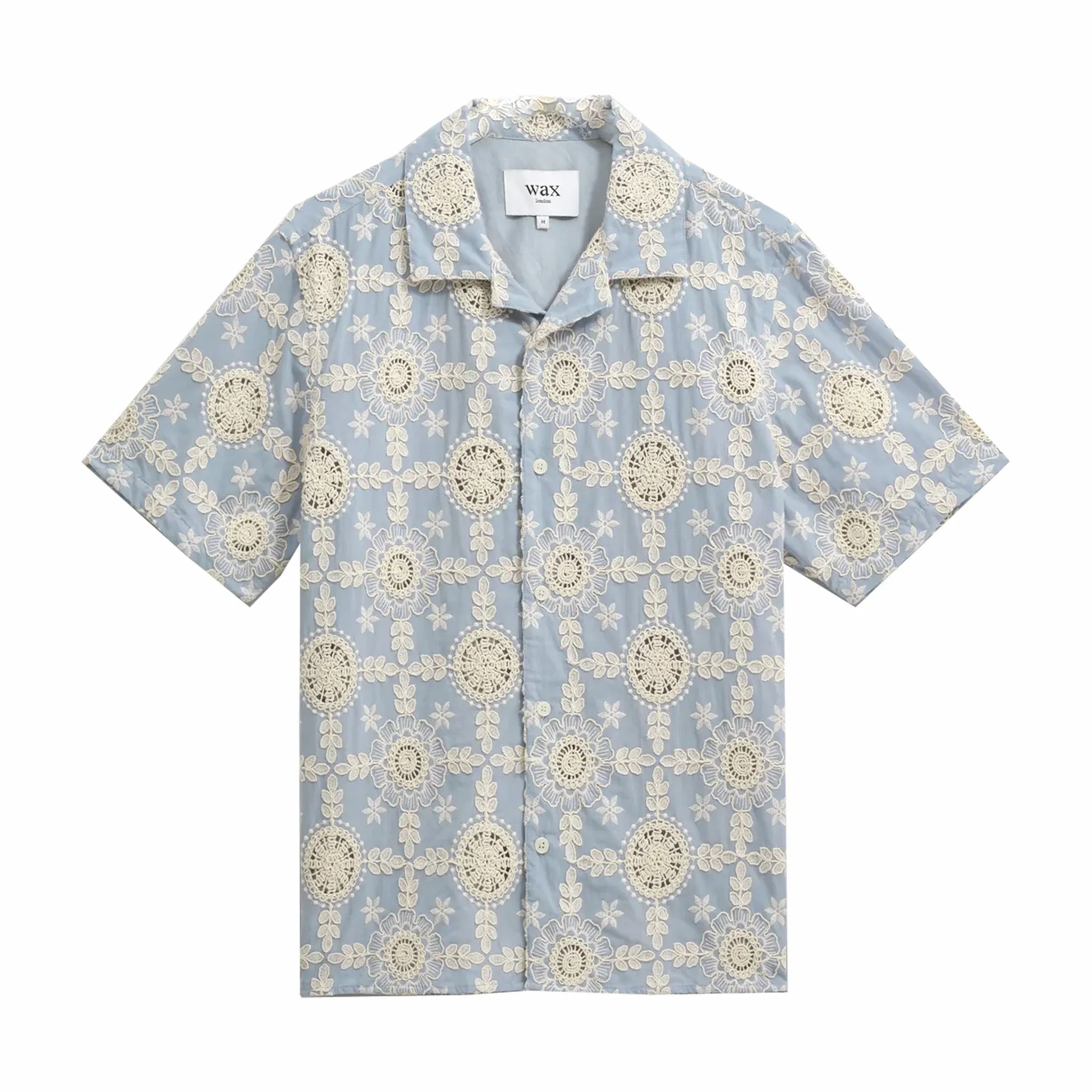 Wax London Didcot Intricate Lace Short-Sleeve Shirt (Pale Blue)
