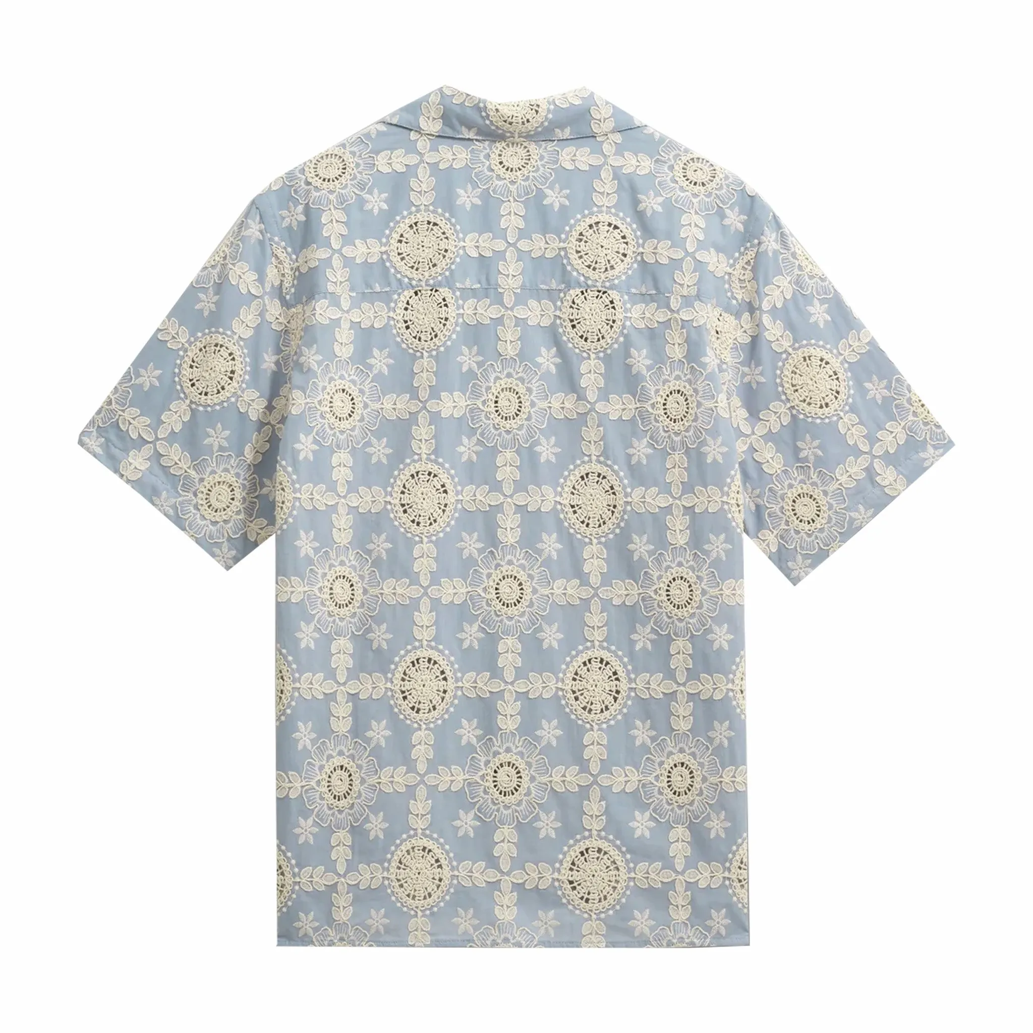 Wax London Didcot Intricate Lace Short-Sleeve Shirt (Pale Blue)