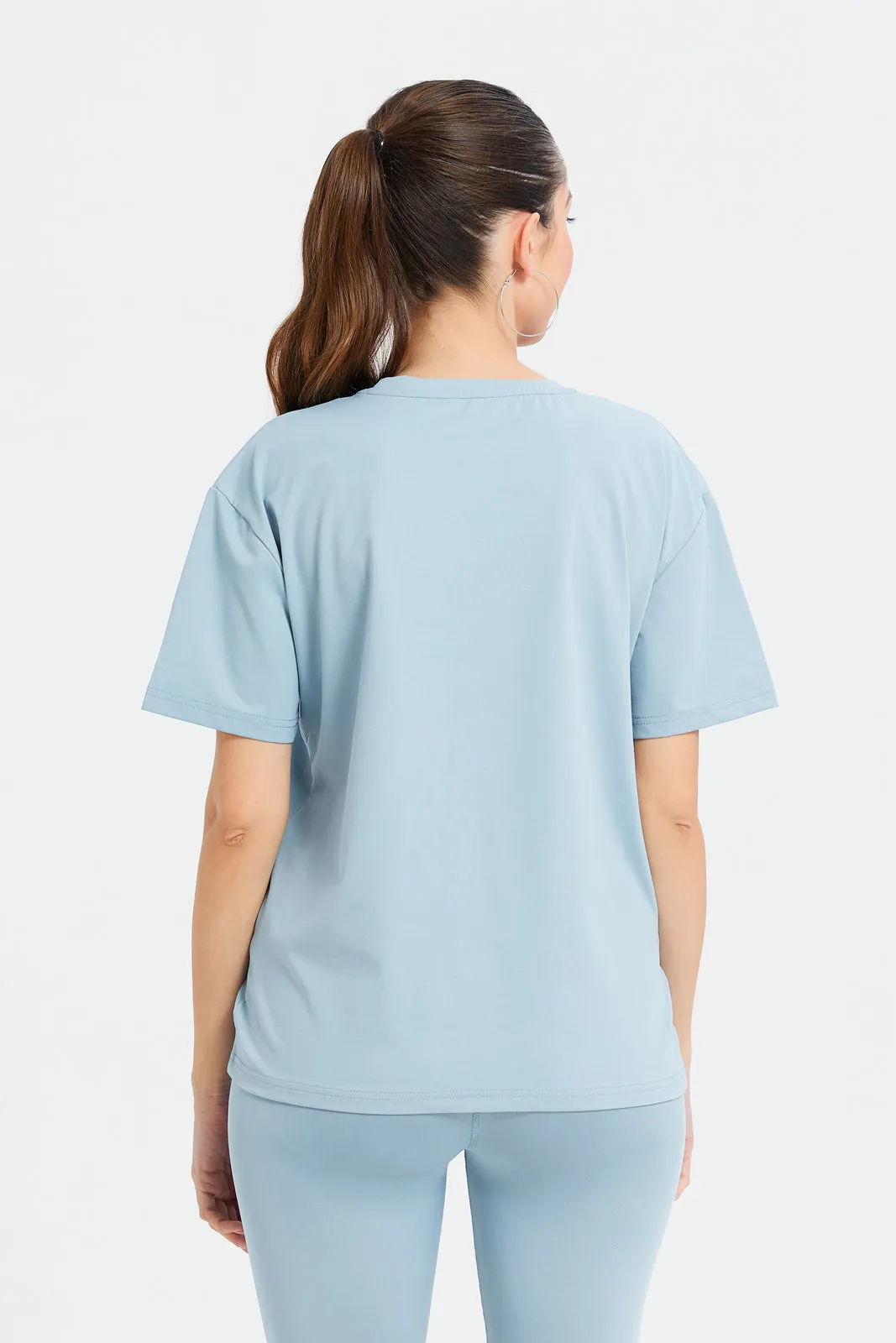 Women Mint Short Sleeve Active Embossed T-Shirt