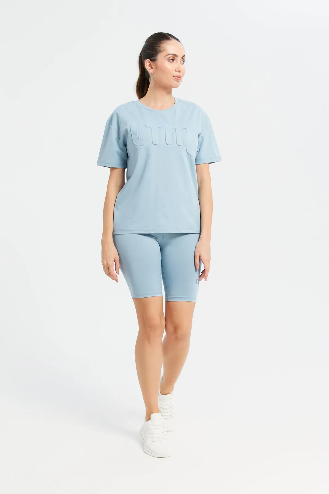 Women Mint Short Sleeve Active Embossed T-Shirt