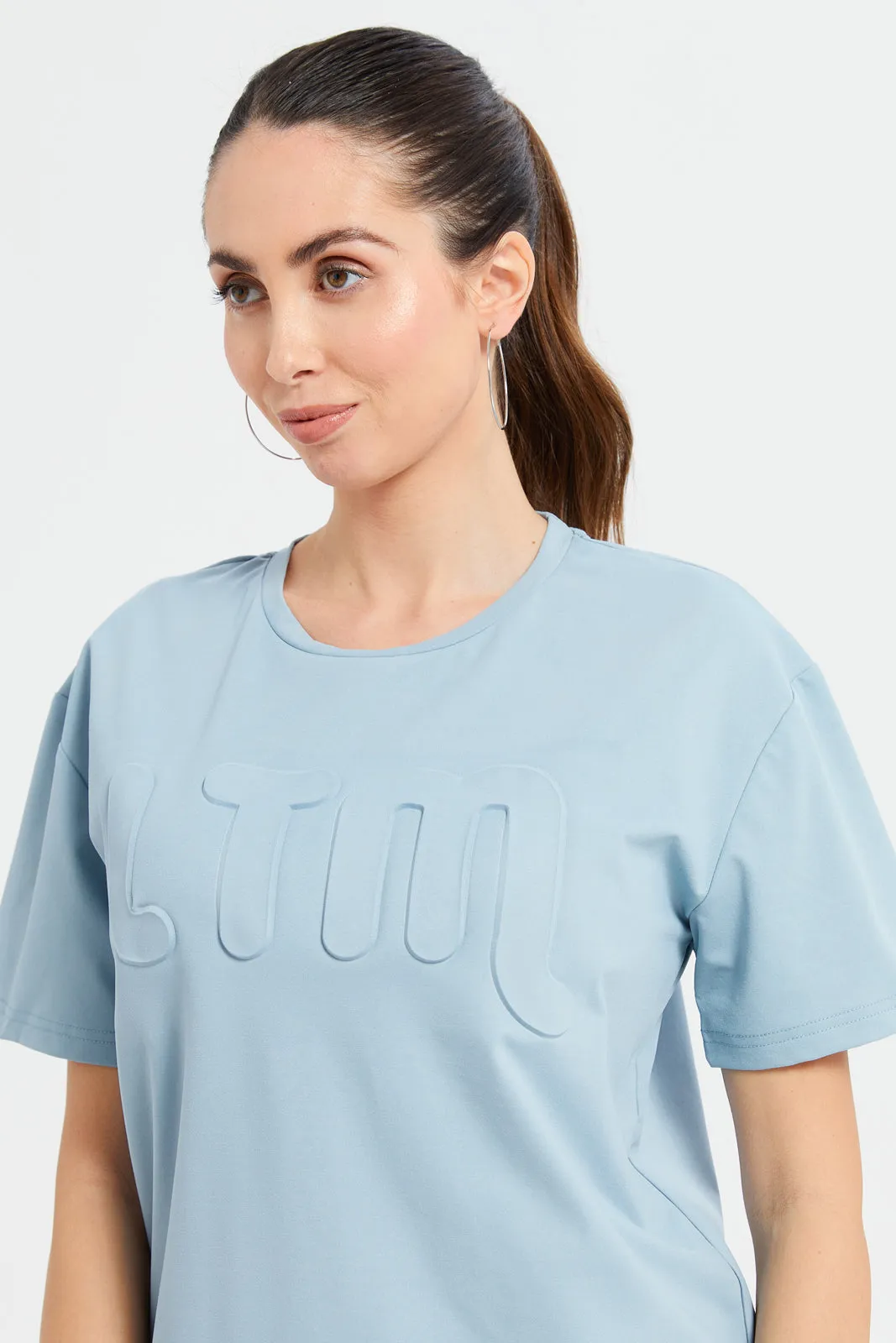 Women Mint Short Sleeve Active Embossed T-Shirt