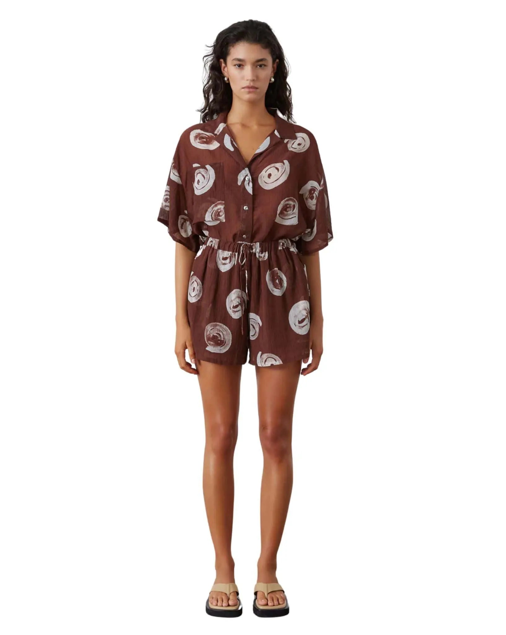 Womens Cocoa Swirl Sheer Textured Shirt