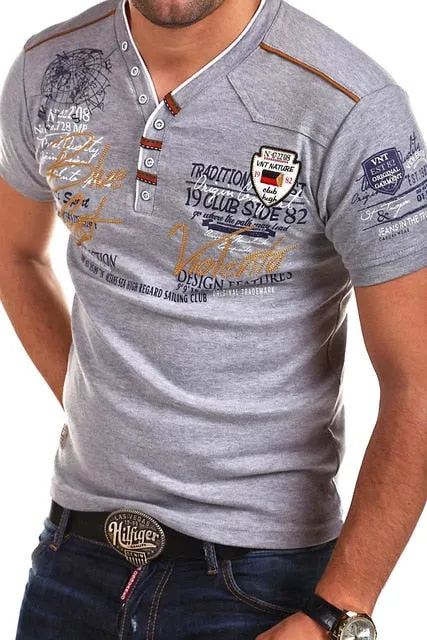 Zogaa Brand 2020 Summer Mens Shirt Short Sleeve Fashion V-neck Cotton Shirts Tops Casual Slim Fit Print Shirts for Men Clothing